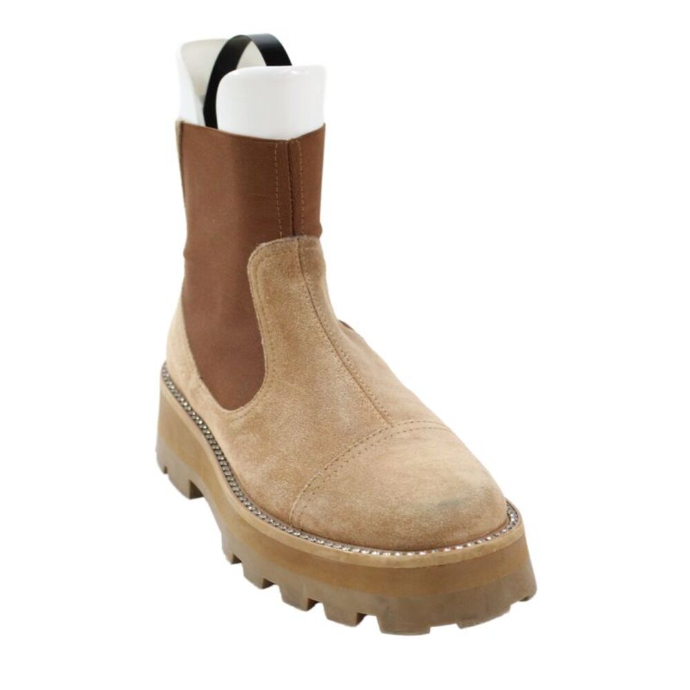 Jimmy Choo Womens Leather Slip On Rhinestone Ankle Boots Brown Size 6.5